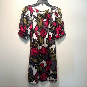 Trina Turk Size 4 Women's Silk Dress Puff Sleeve Origami Rose Floral Lined